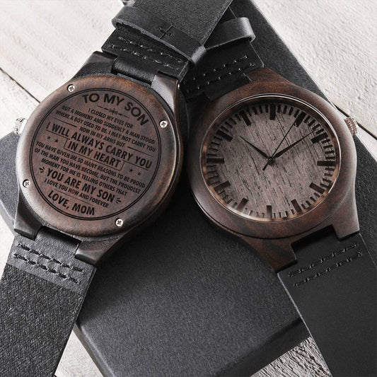 To My Son Wooden Watch Engraved Watch Gift For Son From Mom Son's Birthday Graduation Christmas Gift Sentimental Gift Engraved Wooden Watch