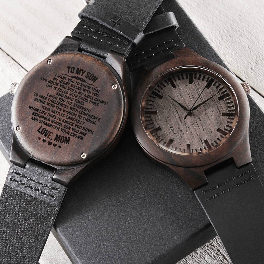 Straighten Your Crown - Great Gift For Son To My Son Watch Son Christmas Gift For My Son Graduation Gift For My Son Fr Engraved Wooden Watch
