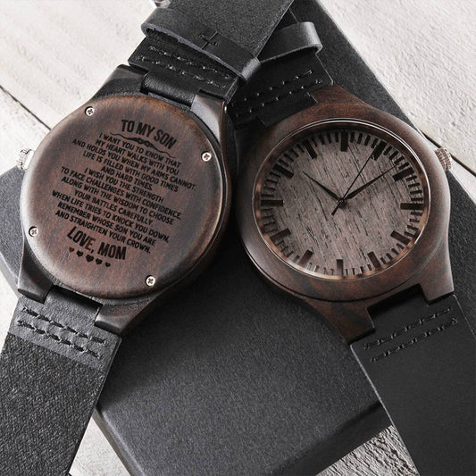 Straighten Your Crown - Great Gift For Son To My Son Watch Son Christmas Gift For My Son Graduation Gift For My Son Fr Engraved Wooden Watch
