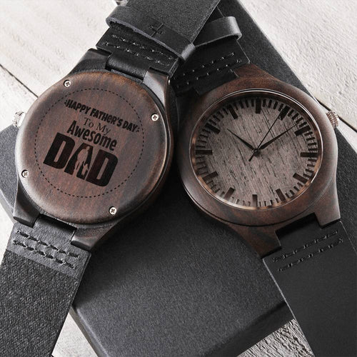 Awesome Dad - Father's Day Watch - Happy Fathers Day To My Awesome Dad - Father's Day Gift For Son - Daddy Engraved Wo Engraved Wooden Watch