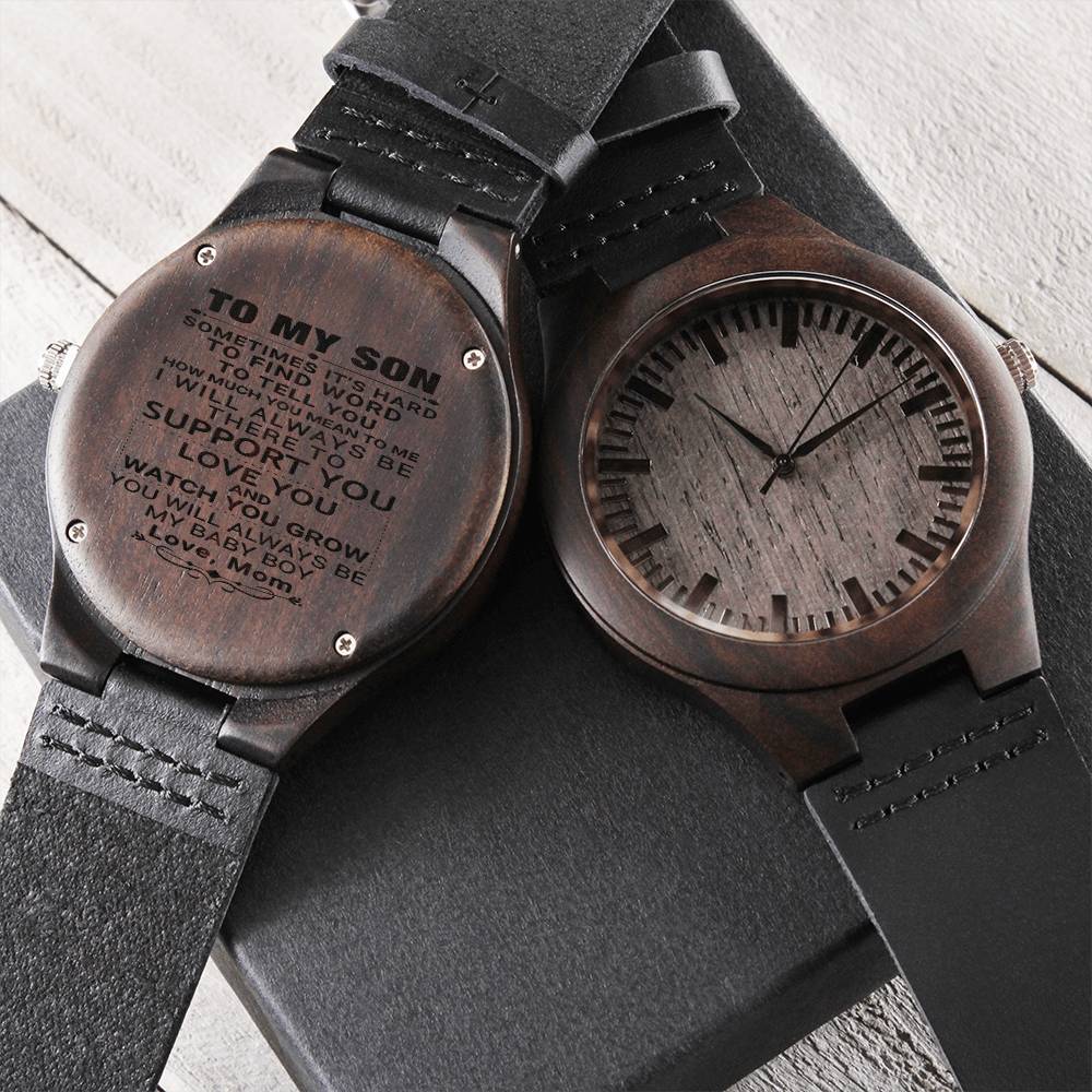 Gift For Son - Watch You Grow - Dog Tag To My Son - Stainless Steel Watch Son Gifts Xmas Christmas Son Birthday Bonus Engraved Wooden Watch