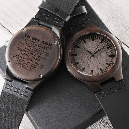 Gift For Son - Watch You Grow - Dog Tag To My Son - Stainless Steel Watch Son Gifts Xmas Christmas Son Birthday Bonus Engraved Wooden Watch