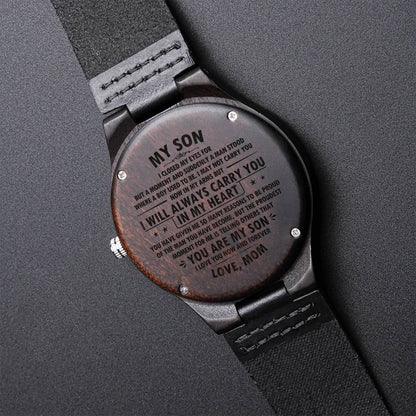 My Son - Always In My Heart - To My Son - Stainless Steel Watch Son Gifts Xmas Christmas Son Bir Engraved Wooden Watch