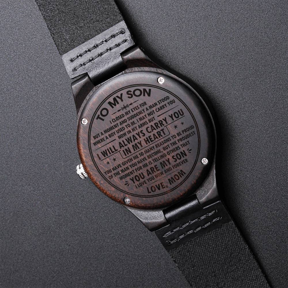 To My Son Wooden Watch Engraved Watch Gift For Son From Mom Son's Birthday Graduation Christmas Gift Sentimental Gift Engraved Wooden Watch