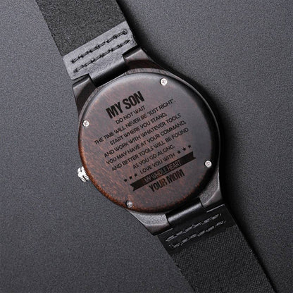 Wooden Watch From Mom To Son To My Son - Stainless Steel Watch Son Gifts Xmas Christmas Son Birthday Bonus Son Engrave Engraved Wooden Watch
