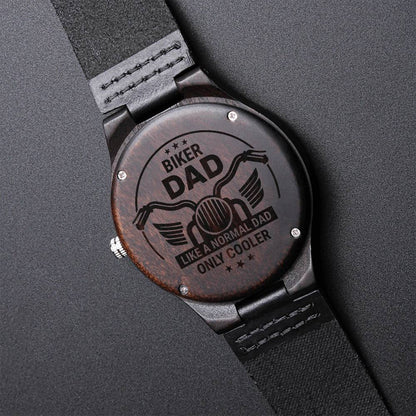 I Am A Biker Dad Wooden Watch - Motorcyle Dad - Cool Biker Dad - Vintage Motorcycle - Gift Dad - Biker Watch - Daddy B Engraved Wooden Watch