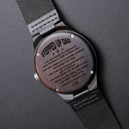 Stepped Up Dad Wood Watch To My Step Dad Gift Gift For Step Dad From Daughter Son Father's Day Gift Stepdad Birthday G Engraved Wooden Watch