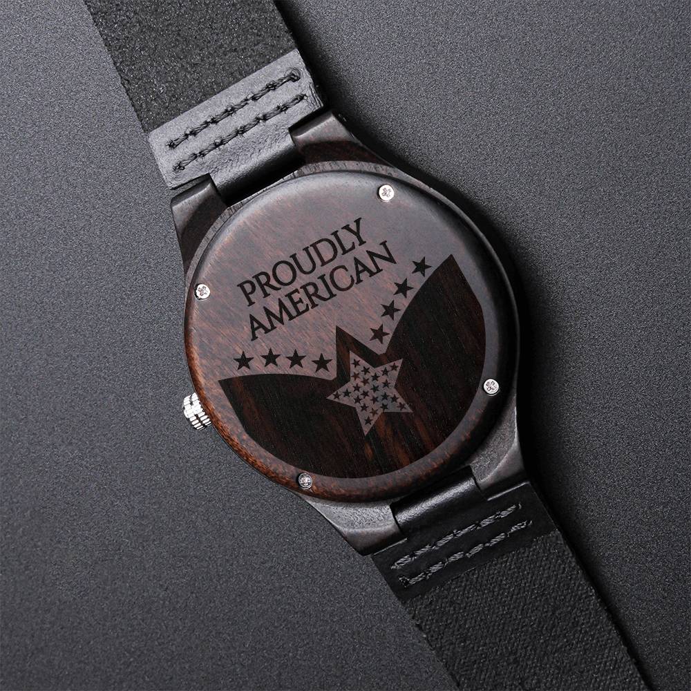Proudly American Engraved Wooden Watch
