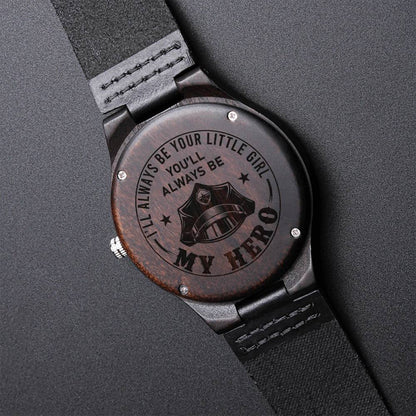 To My Dad - My Hero - Custom Gift For Dad Fathers Day Gifts Engraved Watch Men Personalized Watch For Men Metal Band W Engraved Wooden Watch