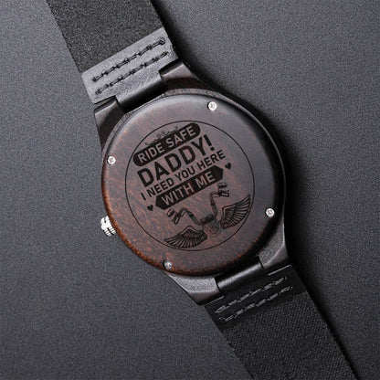 To My Biker Dad's Gift Free Engraving Custom Dad Black Wooden Watch Bonus Dad Watches Gift For Men Engraved Wooden Watch