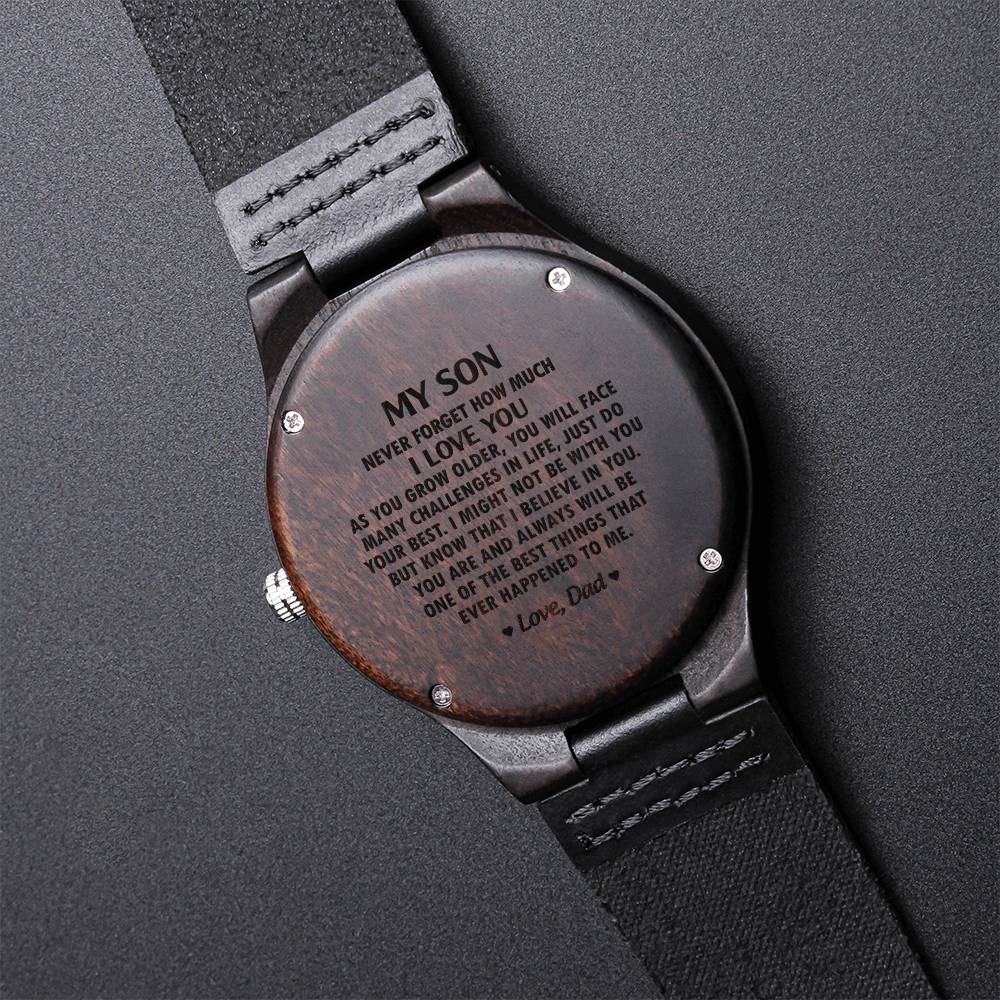 Inspirational Gift To Son From Dad - Father's Day Gift For Son - Daddy For Anniversary - To My Lo Engraved Wooden Watch