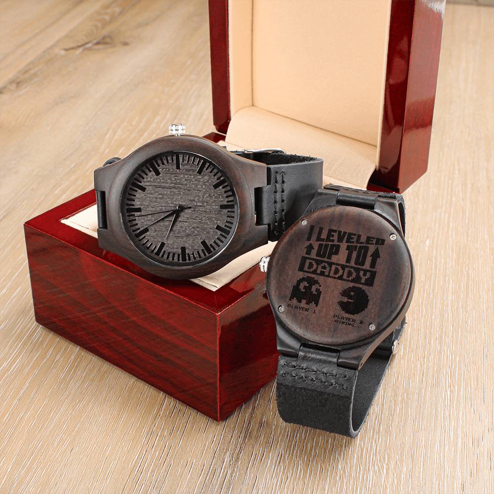 Leveled Up To Daddy Engraved Chronograph Watch - Father's Day - To My Dad - Watch For Dad From Daughter Birthday Gift Engraved Wooden Watch