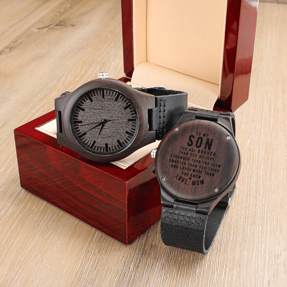 Luxury Wooden Watch For Your Son - My Son Forever - Love Mom - Best Gift From Son To Mom Mother Gift Ideas From Son Mo Engraved Wooden Watch
