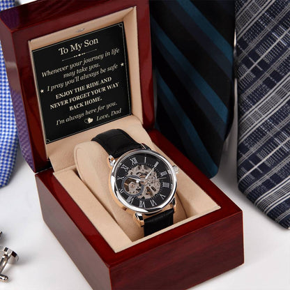 To My Son Gift From Dad Father Openwork Watches For Birthday Graduation, Christmas Or Any Special Occasion