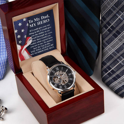 Gift For Dad Fathers Day Gift From Daughter Openwork Watch Gift For Men To My Dad Birthday Gift From Son