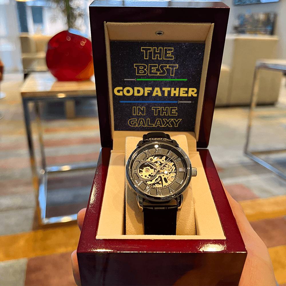 Godfather Gifts Men's Watch Funny Gift Idea For The Best Godfather In The Galaxy For Father's Day Birthday Openwork Watch