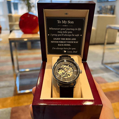 To My Son Gift From Dad Father Openwork Watches For Birthday Graduation, Christmas Or Any Special Occasion