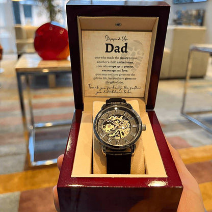 Step Dad Fathers Day Gift From Stepson Stepdaughter Luxury Watch W Genuine Leather Strap Gift For Bonus Dad Step Father Wedding Gift Openwork Watch