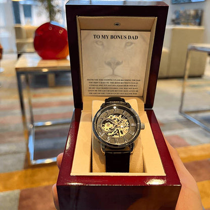 Step Dad Gift From Step Daughter Openwork Automatic Leather Strap Mens Watch Gift For Men To My Bonus Dad Stepped Up Dad Gift(3) Openwork Watch