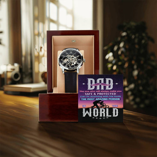 To My Dad Watch Openwork Watch With Message Card For Dad Father's Day Gift Watch