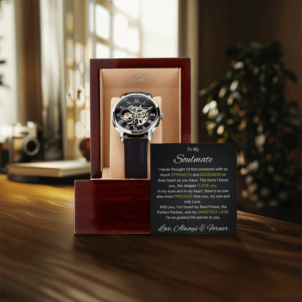 To My Soulmate Love You Forever Personalized Openwork Watches Gift With Card