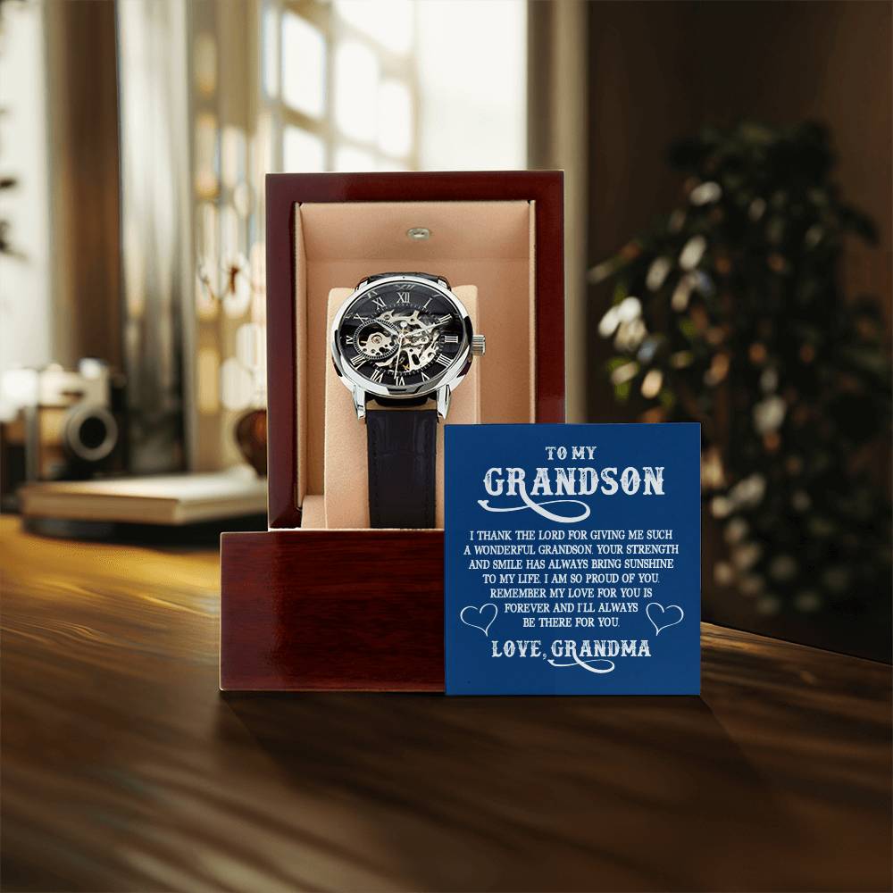 To My Grandson - Love Grandma - I Thank The Lord For Giving Me Such - Men's Openwork Watch - Gifts For Grandson