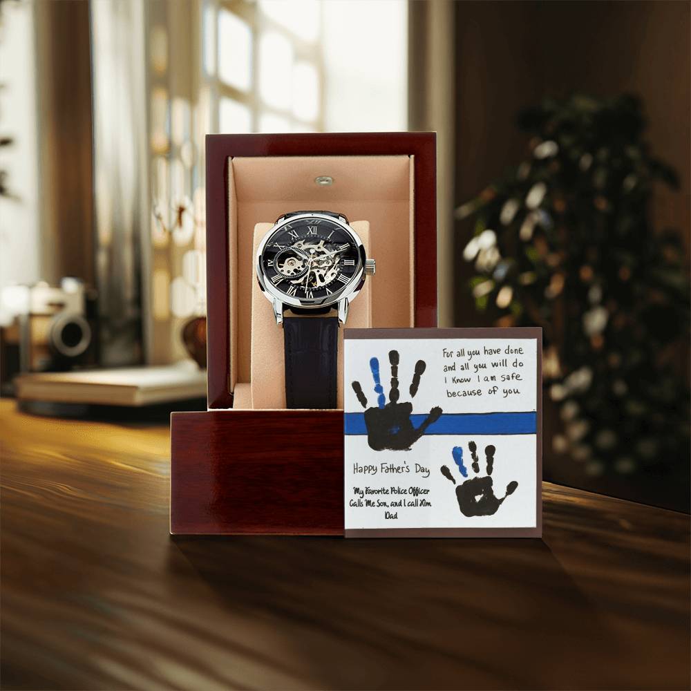 Happy Fathers Day From Son Police Officer Dad Openwork Watch Keepsake Heartfelt Gift