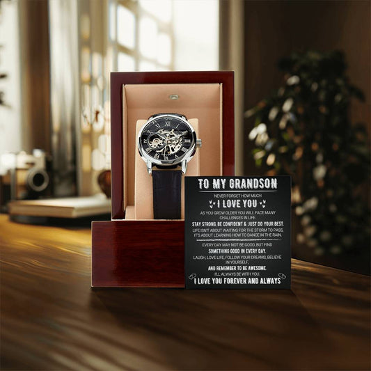To My Grandson - Love You Forever - Black - Openwork Watches