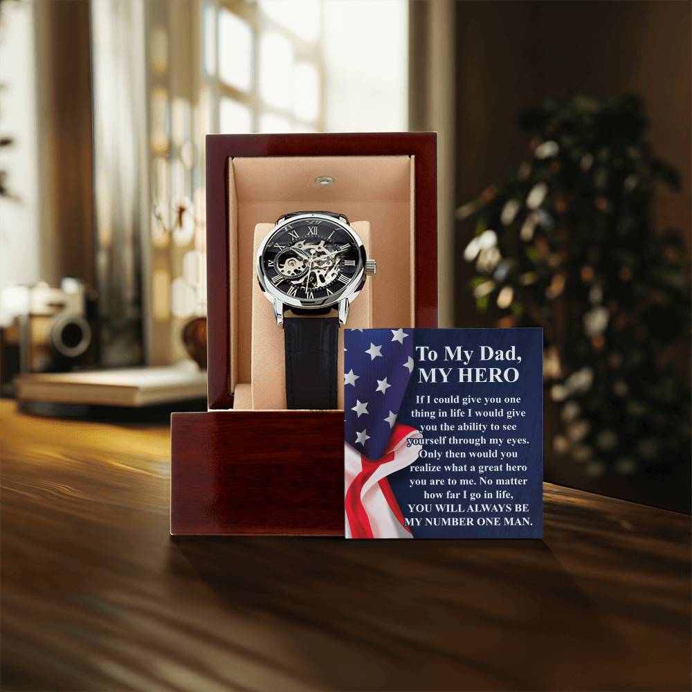 Gift For Dad Fathers Day Gift From Daughter Openwork Watch Gift For Men To My Dad Birthday Gift From Son