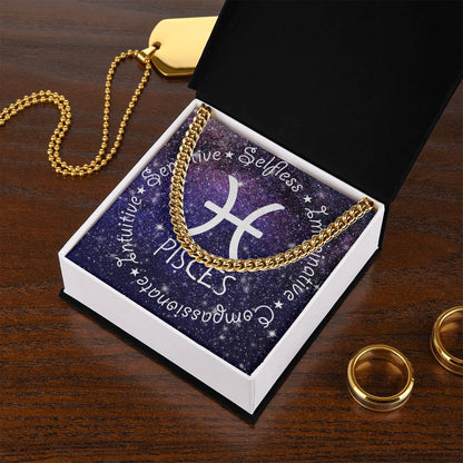Cuban Link Chain Necklace - Pisces Theme