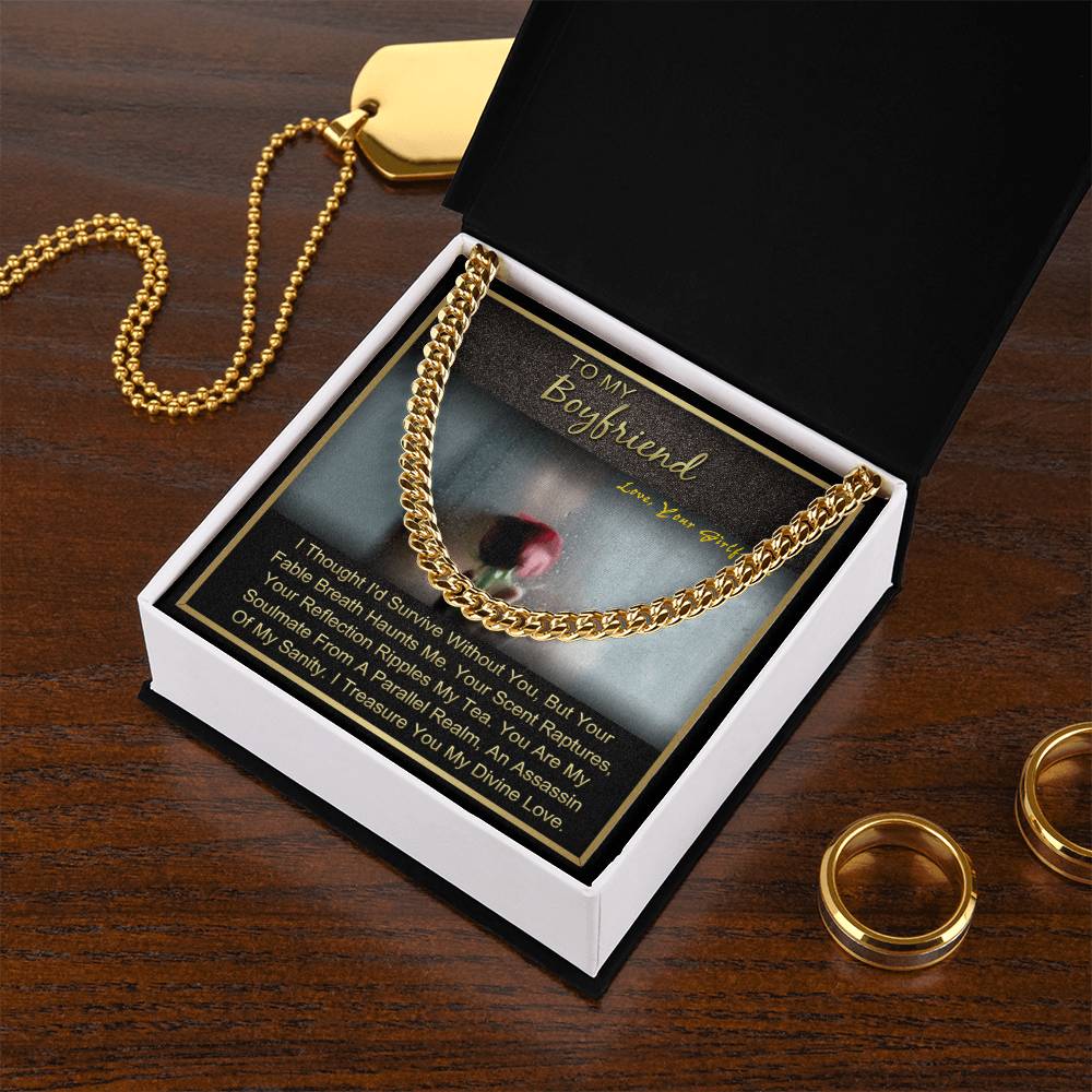 Gift For Boyfriend Anniversary Birthday Christmas Long Distance Chain Necklace With Message Card Cuban Link Chain