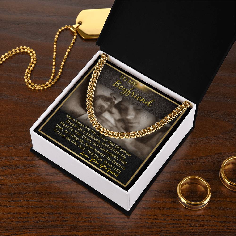 To My Boyfriend Anniversary Birthday Gift For Him Cuban Link Chain Necklace With Message Card