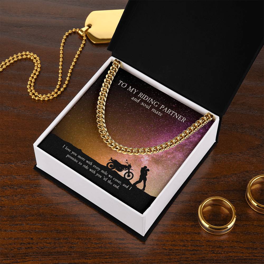 To My Riding Partner And Soul Mate Cuban Link Chain Masculine Necklace For Riding Partner Motorcycle Lovers Gift