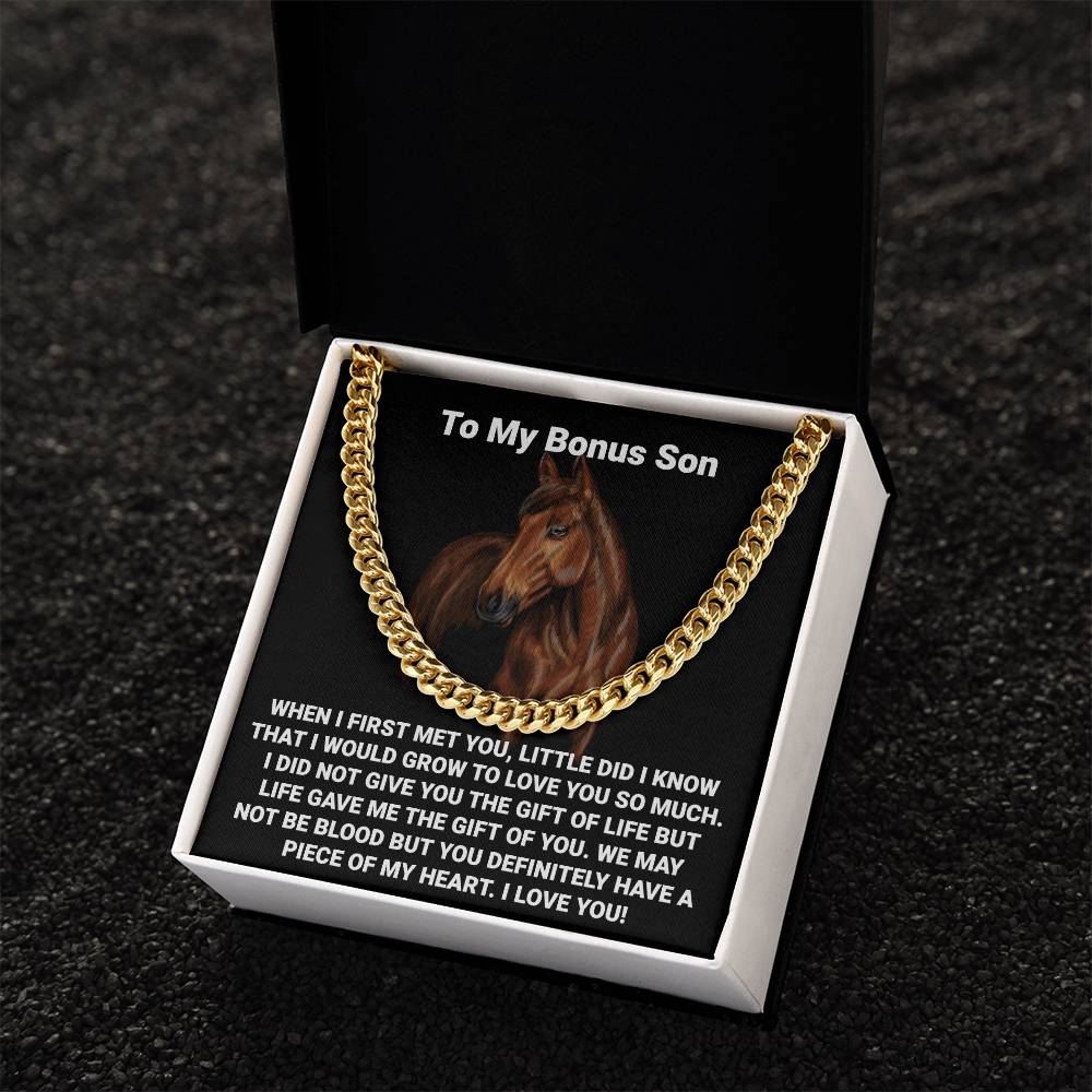 To My Bonus Son Necklace Gift For Step Son Bonus Son Graduation Graduate Gift Fathers Day Father Son Gift Horse Lover Cuban Link Chain
