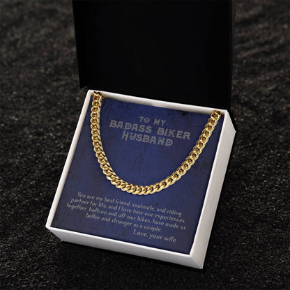 To My Badass Biker Husband From Wife - Cuban Link Chain Necklace For Biker Motorcycle Couple Gift For Him