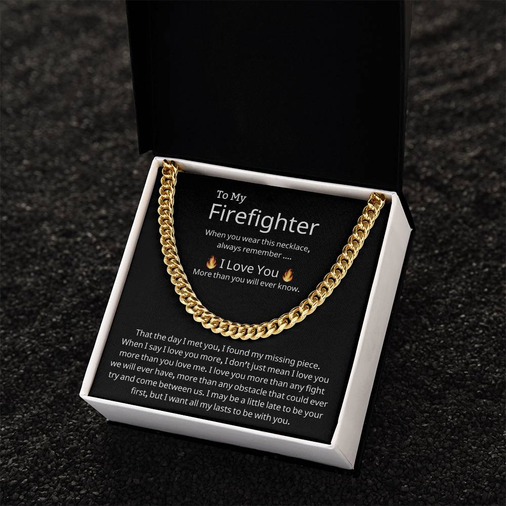 To My Firefighter Cuban Link Chain Necklace