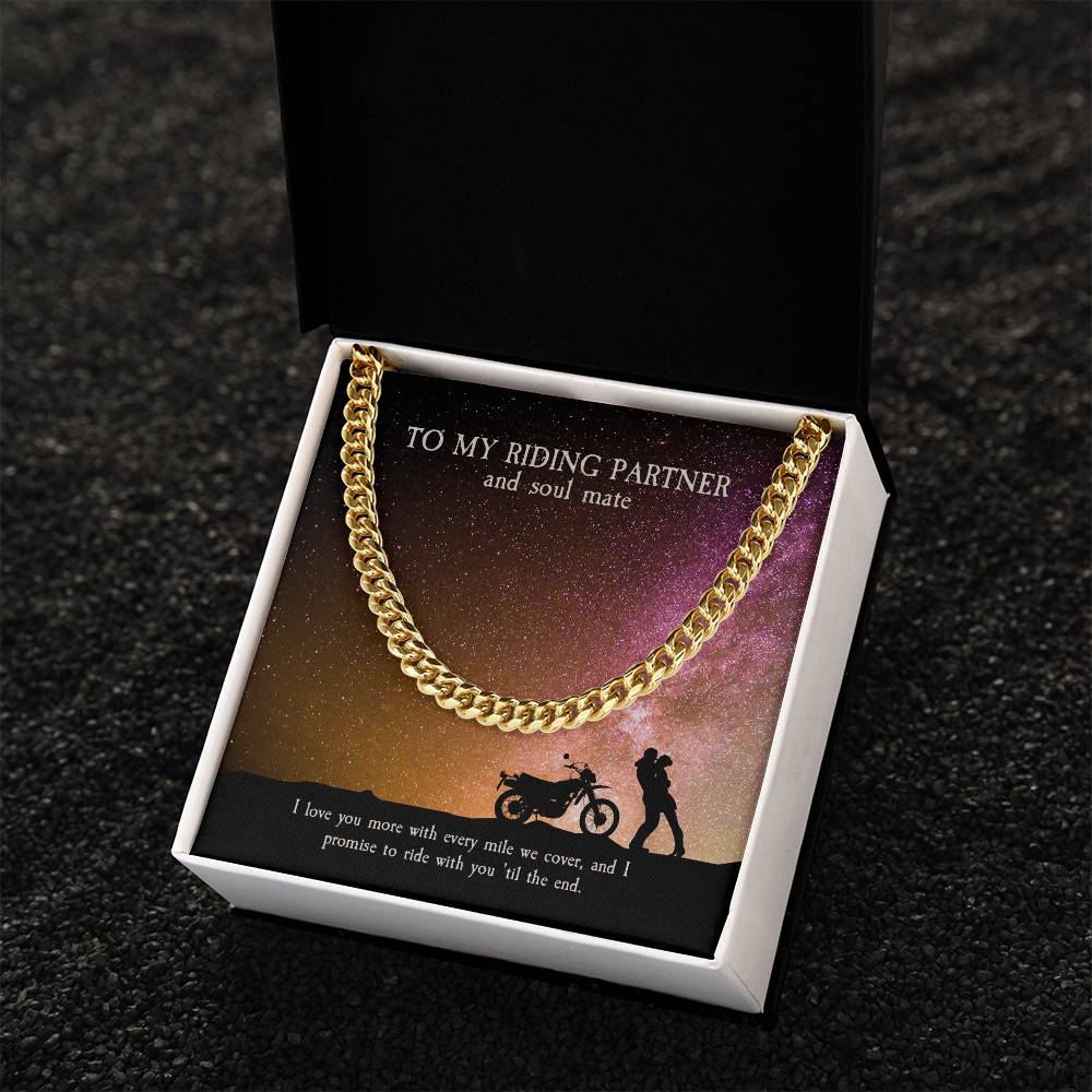 To My Riding Partner And Soul Mate Cuban Link Chain Masculine Necklace For Riding Partner Motorcycle Lovers Gift