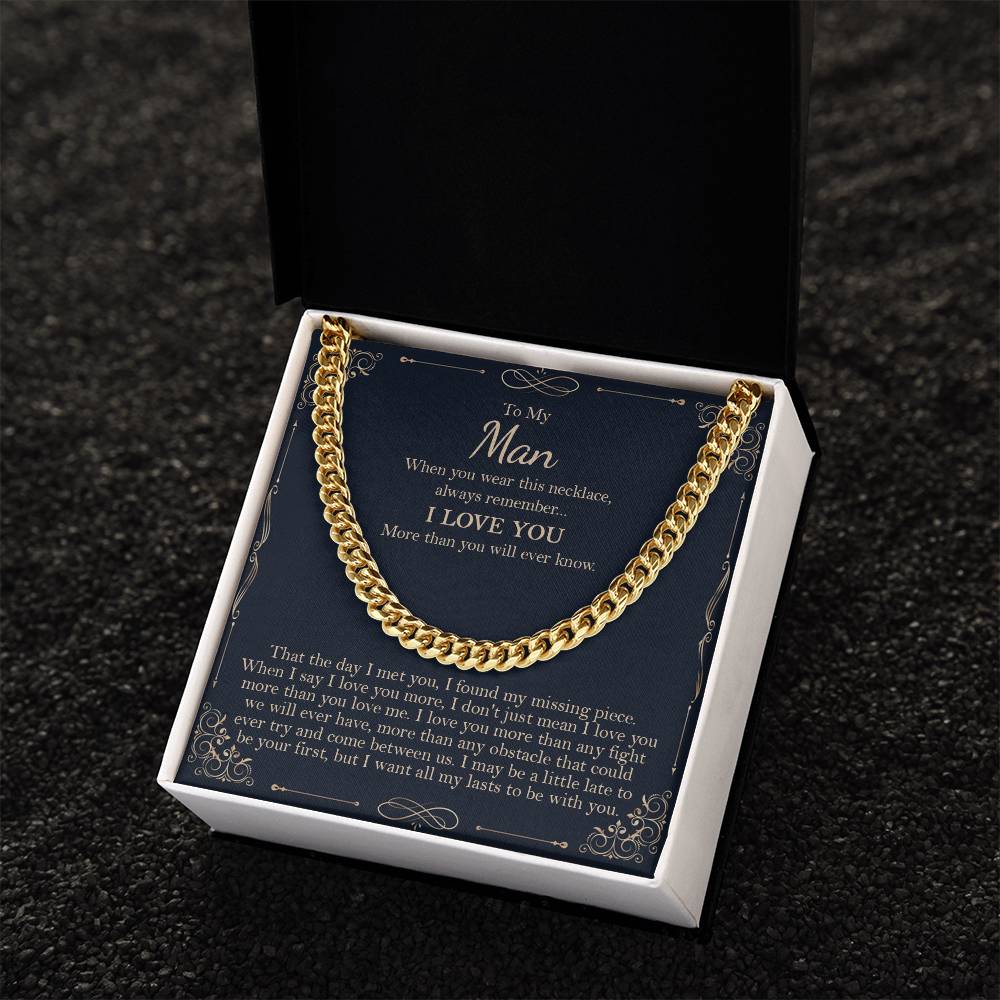 To My Man Necklace Gift For Boyfriend Boyfriend Cuban Chain Necklace Birthday Gift For Men Cuban Link Chain