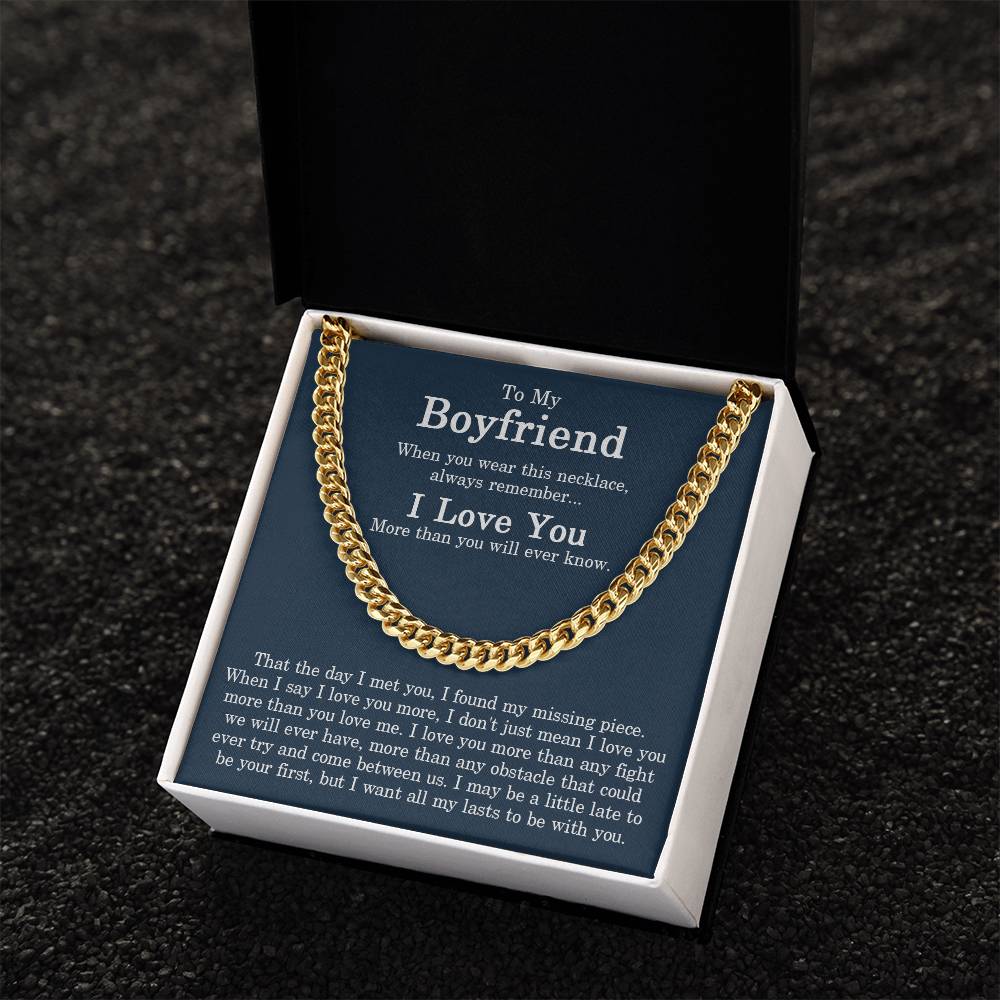 To My Boyfriend Cuban Chain Necklace Sentimental Gift For Boyfriend From Girlfriend Men Chain Necklace For Him Valenti Cuban Link Chain