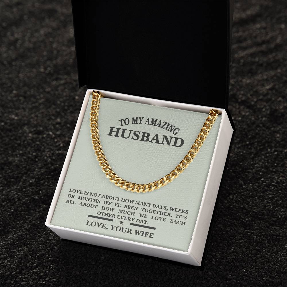 Stainless Steel Husband Birthday Husband Anniversary Cuban Link Chain Message Necklace For Husband Message Card Jewelr