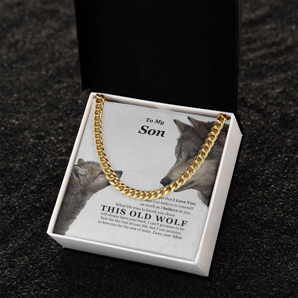 I Believe In You This Old Wolf Mom Gift For Son Cuban Link Chain Necklace