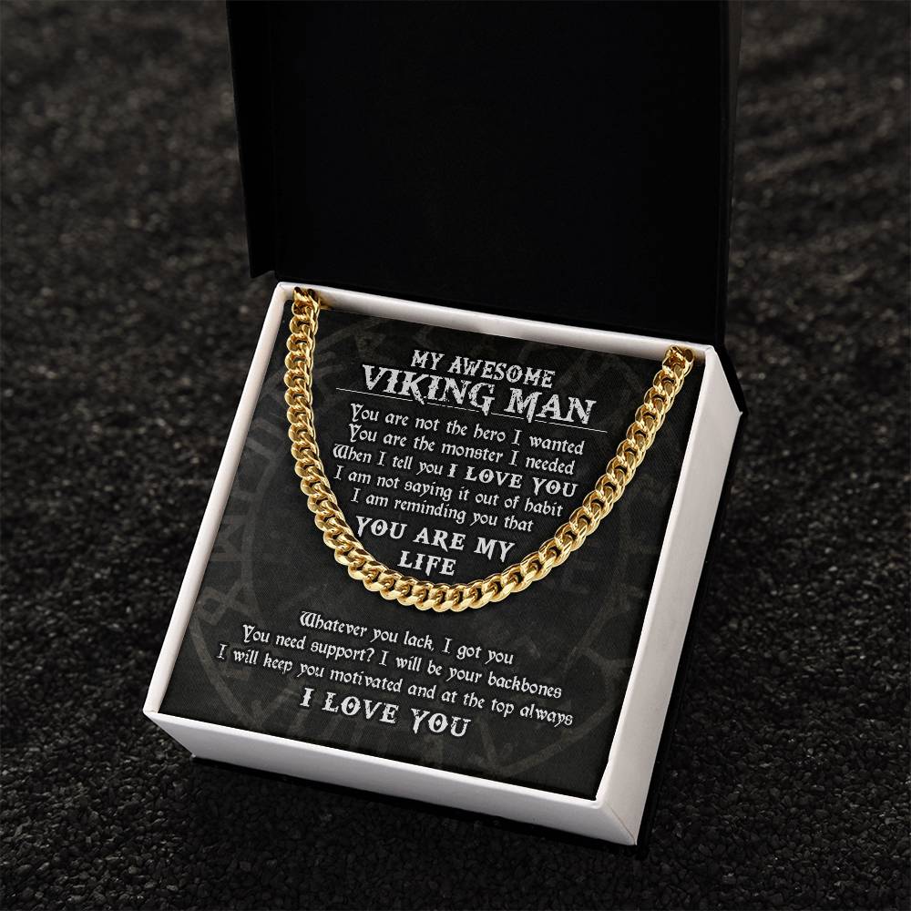 To My Awesome Viking Man Necklace Viking Necklace For Men Gift For Husband Boyfriend Cuban Link Chain