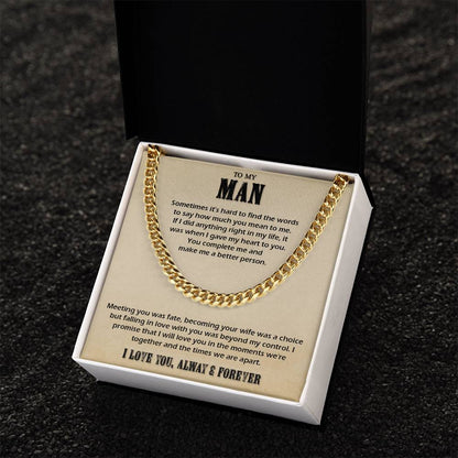 To My Man Cuban Chain Necklace Husband Necklace Gift For Husband From Wife Cuban Link Chain