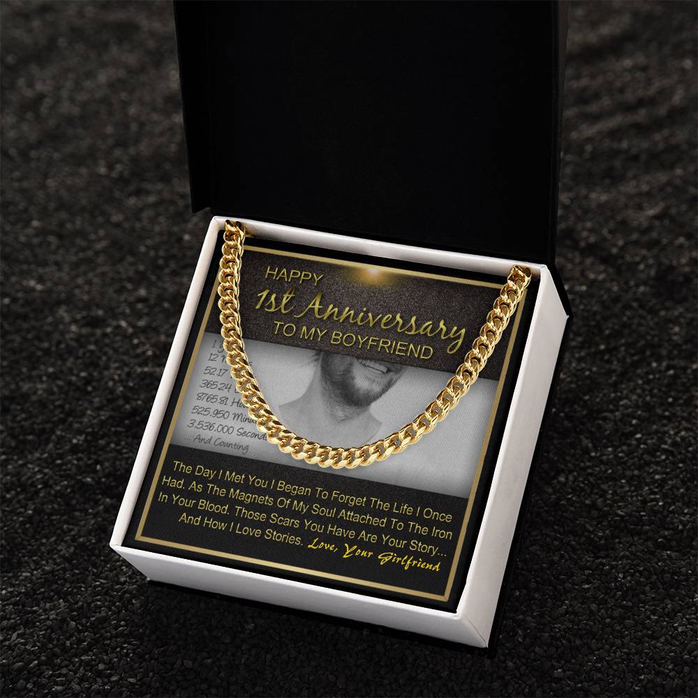 One Year 1St Anniversary Gift For Boyfriend Cuban Chain Necklace Gifts For Him With Message Card Gift Box Cuban Link Chain