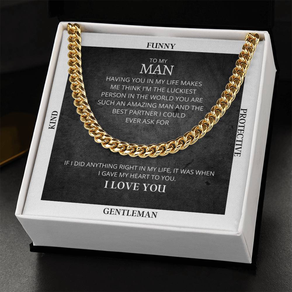 I Gave My Heart To You Cuban Link Chain Necklace Gray Edition