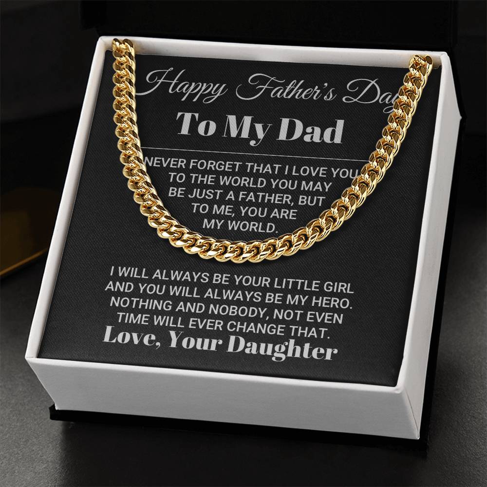 My Dad My World Father's Day Necklace Cuban Link Chain