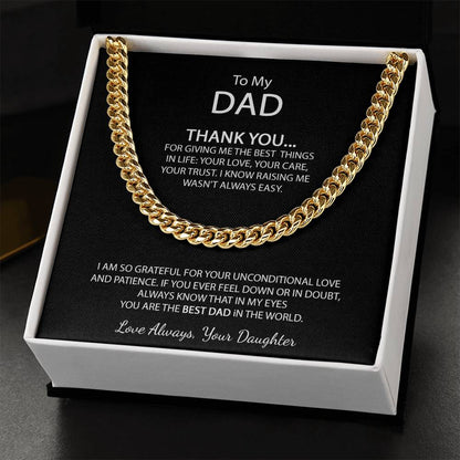 To My Dad Necklace Men Chain Necklace Gift For Dad From Daughter Father's Day Gift Dad Birthday Gift Cuban Link Chain