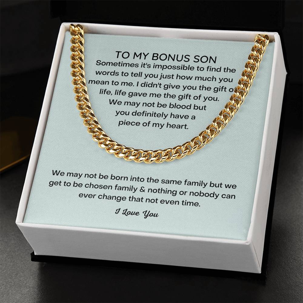 To My Bonus Son Necklace Stepson Gift Cuban Link Chain Christmas Gifts For Bonus Son Stocking Stuffers For Teenage Boy