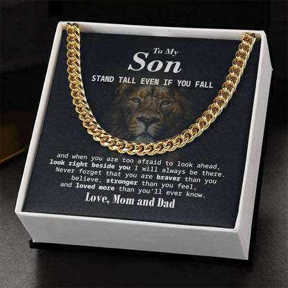 To My Son Stand Tall Even If You Fall Cuban Link Chain Necklace Gift For Son