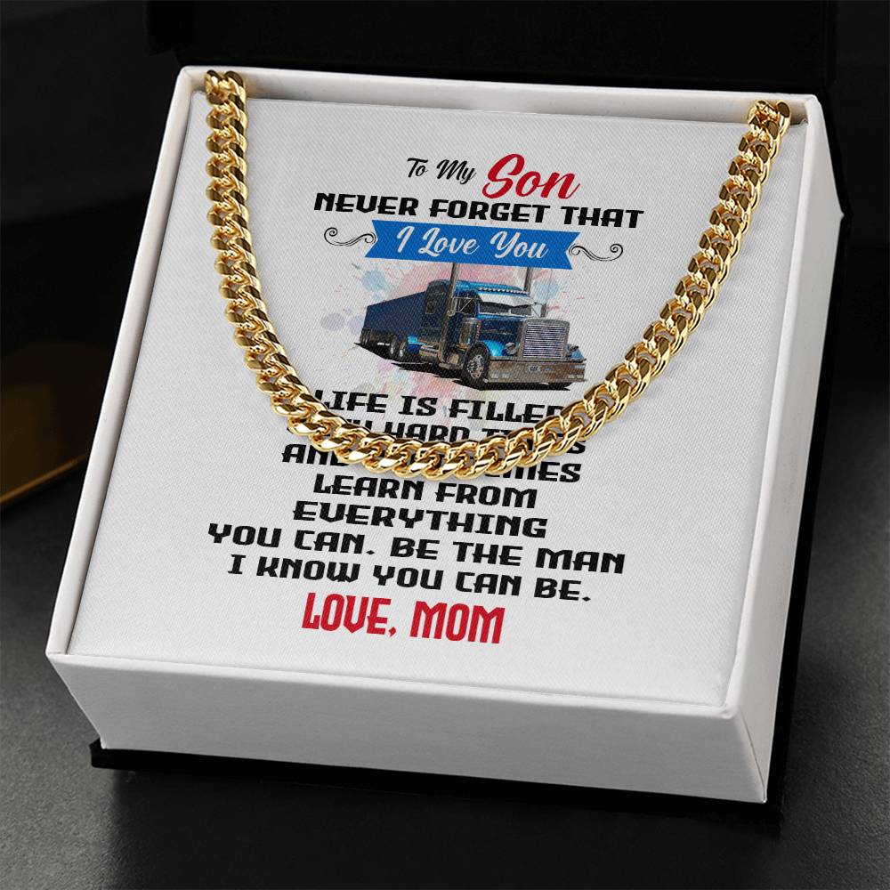 Never Forget I Love You Cuban Link Chain Necklace Mom Gift For Son